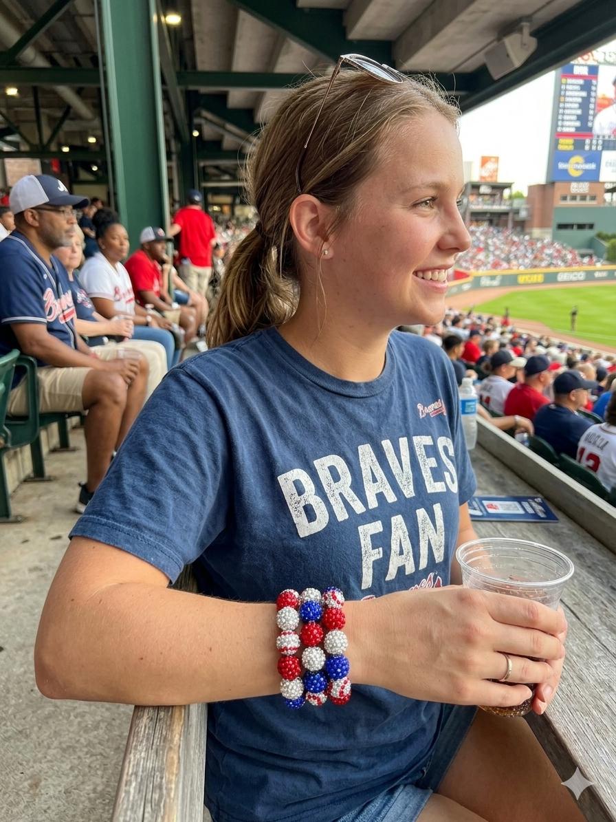 Baseball Drip Rhinestone Bracelet, Red White Blue Sparkle Team Colors Jewelry, Baseball Mom Gift, End of Season Team Gifts