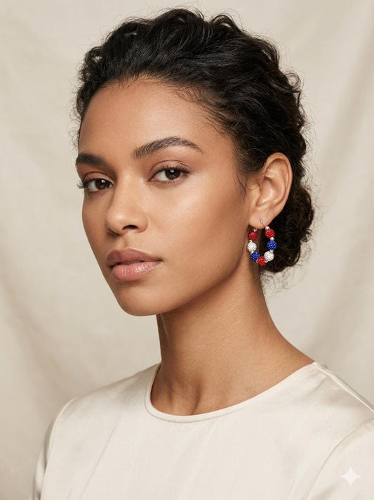 Sparkling Red, White & Blue Rhinestone Hoop Earrings - Celebrate in Style!