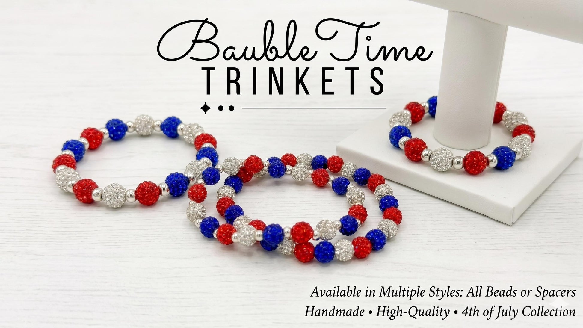 Red White Blue Sparkle Shamballa Bracelet, Patriotic 4th of July Bling Jewelry, USA Pride Crystal Bead Stack, Summer Holiday Party Fashion