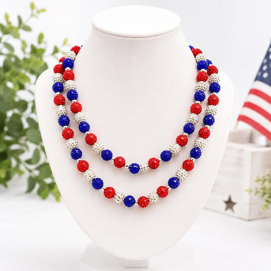 Red White Blue Rhinestone Bracelet, Sparkle Patriotic 4th of July Jewelry, USA Pride Crystal Bead Stack, Festive Summer Holiday Gift