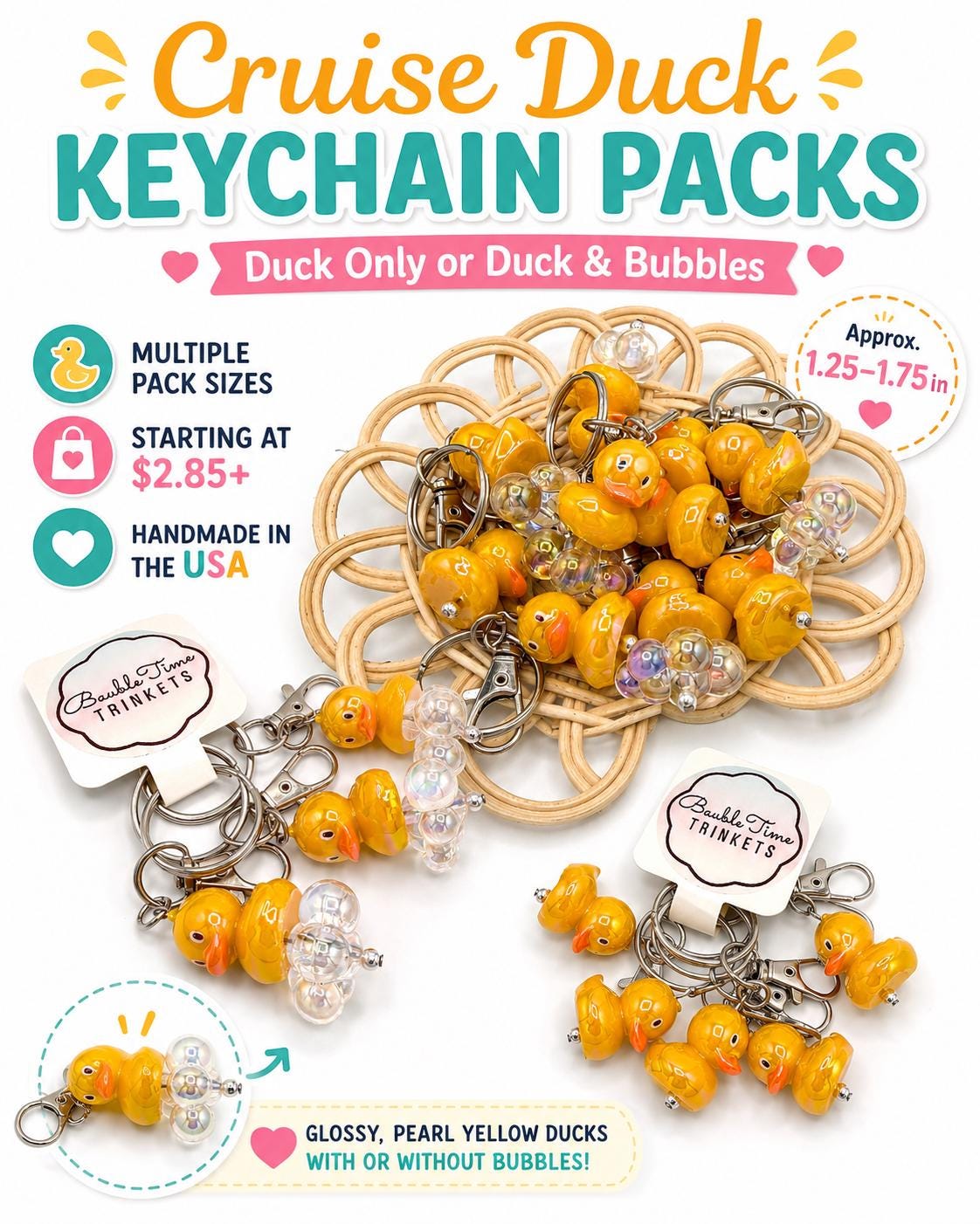 Cruising Duck Keychains Bulk Pack, Cruise Ship Hiding Ducks, Fish Extender Gifts, Duck Duck Jeep Charm, Vacation Scavenger Hunt Favors