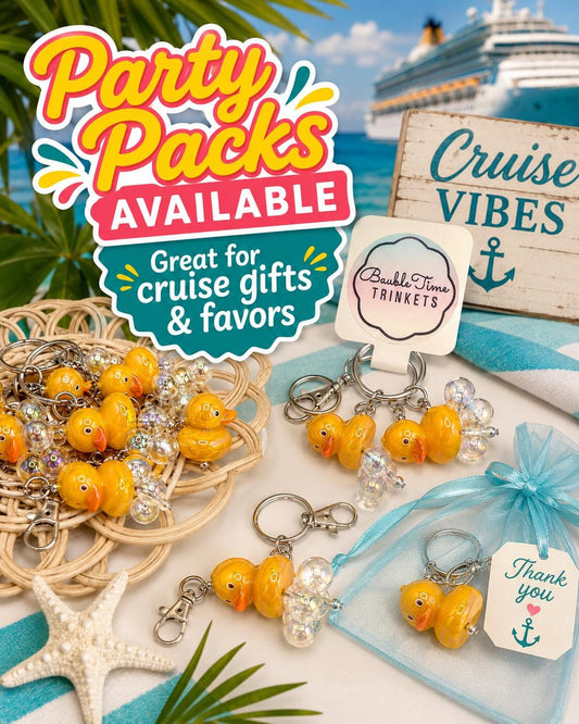 Cruising Duck Keychains Bulk Pack, Cruise Ship Hiding Ducks, Fish Extender Gifts, Duck Duck Jeep Charm, Vacation Scavenger Hunt Favors