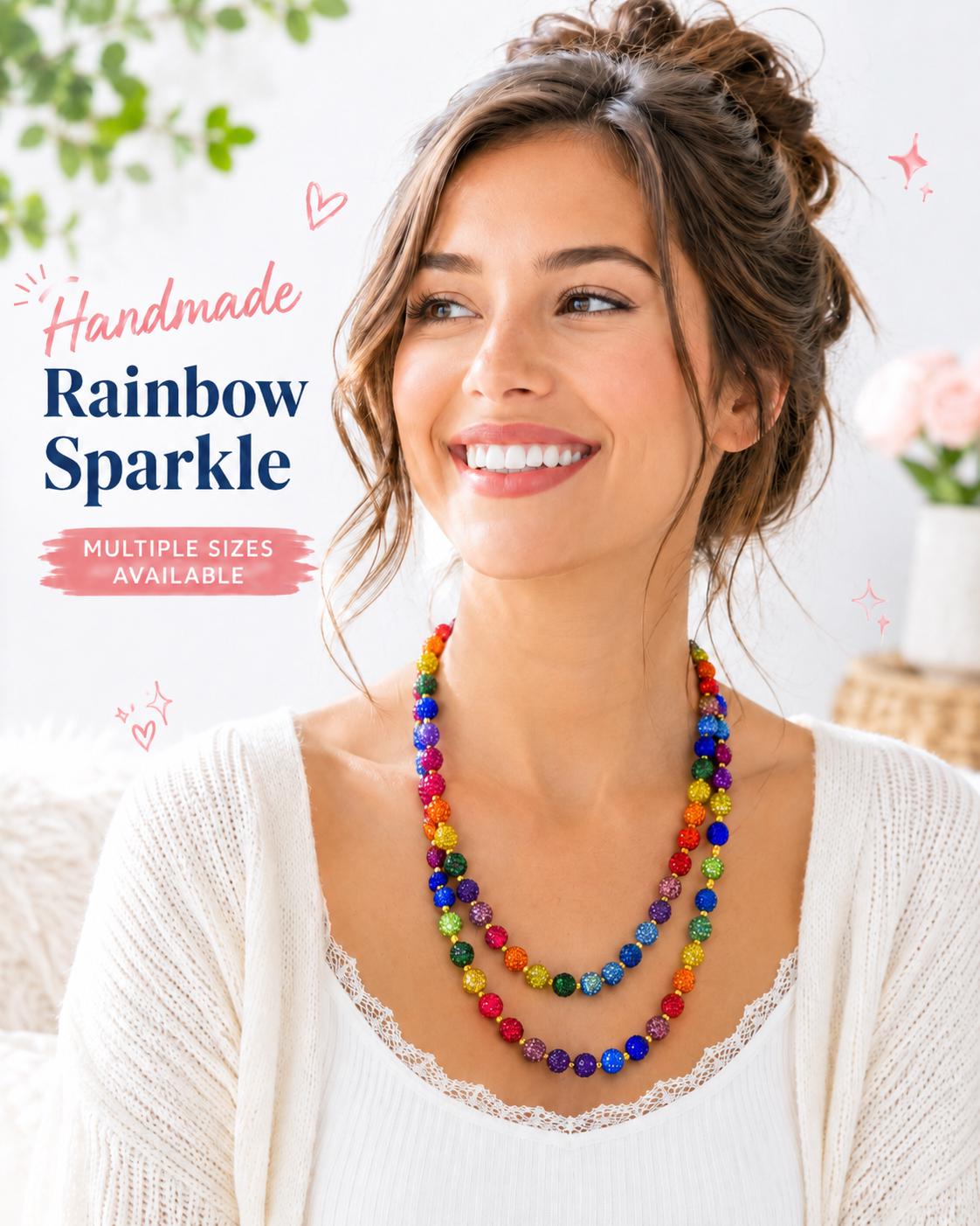 Rainbow Rhinestone Beaded Necklace, Sparkly Colorful Bead Necklace, Gold Spacer or All Bead Style, Handmade Statement Jewelry