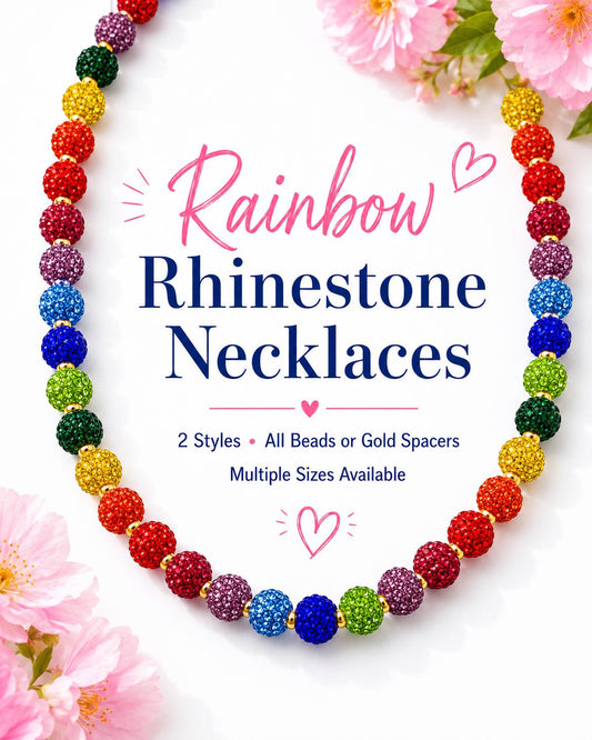 Rainbow Rhinestone Beaded Necklace, Sparkly Colorful Bead Necklace, Gold Spacer or All Bead Style, Handmade Statement Jewelry
