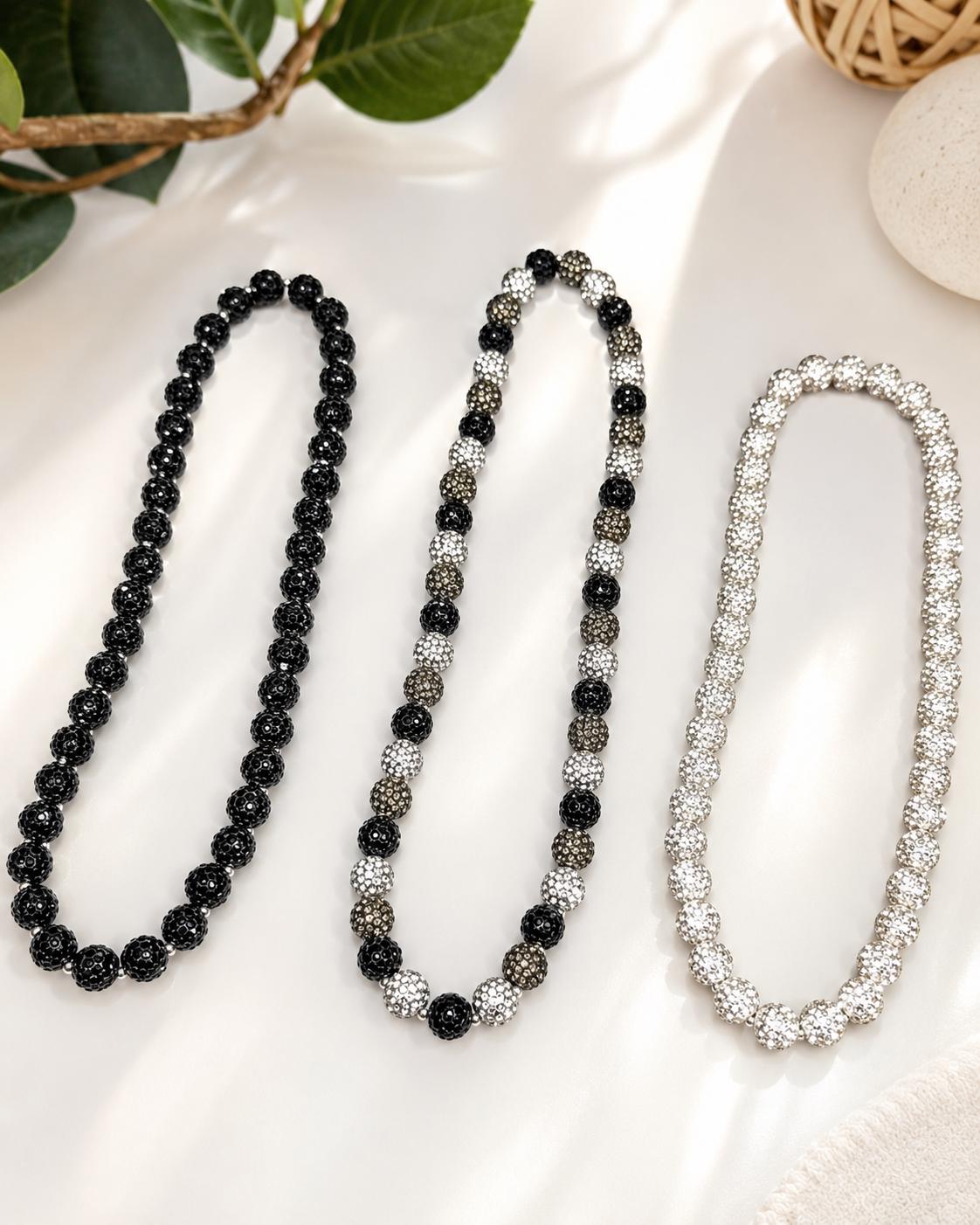 Black & White Rhinestone Beaded Necklace