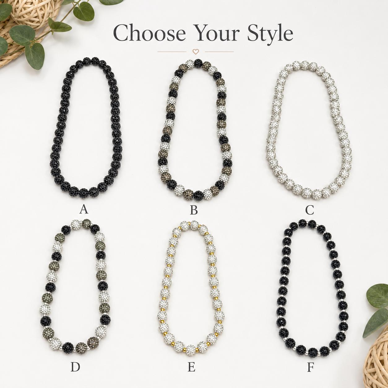 Black & White Rhinestone Beaded Necklace