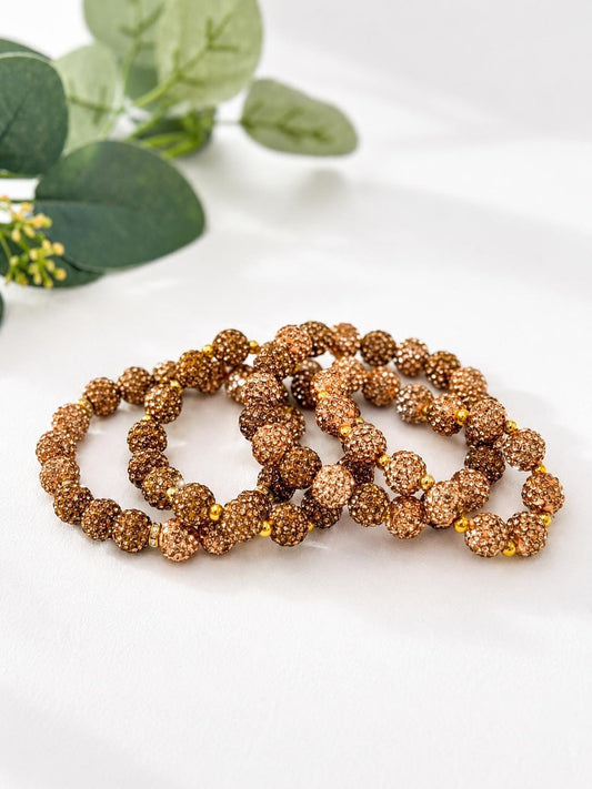 Chocolate Champagne Shamballa Bracelet - Stretchy, No Clasp Design