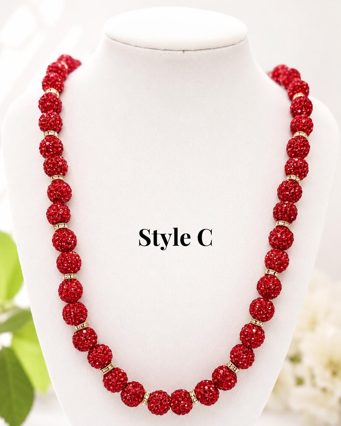 Stretchy no Clasp Design! Dazzling Shamballa Beaded Necklaces: Sparkly Red & Gold