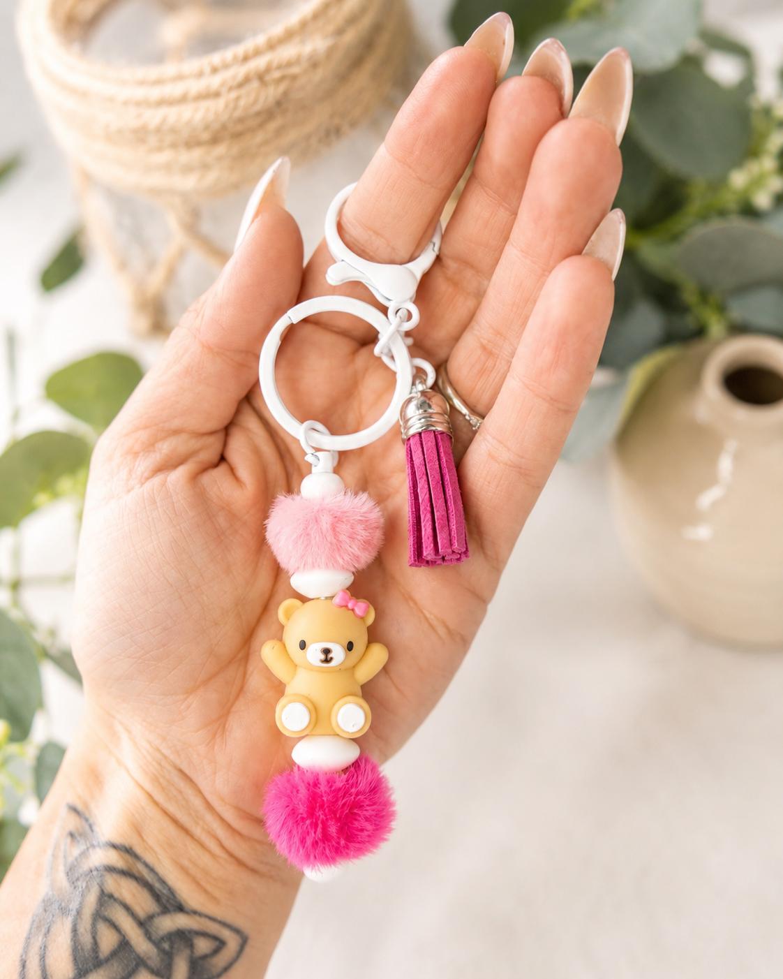 Fuzzy Bead Bear Keychains