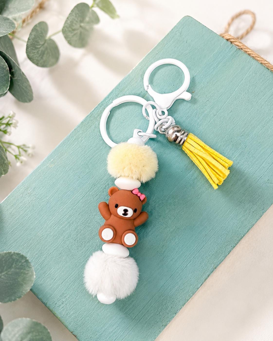 Fuzzy Bead Bear Keychains