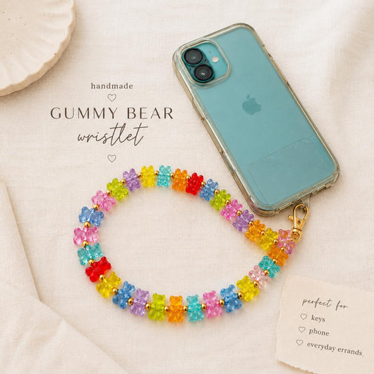 Gummy Bear Beaded Phone Wristlet - Colorful Beaded Phone Charm Strap - Y2K Aesthetic Phone Lanyard Lanyard Wrist Strap - Cute Gift for Her