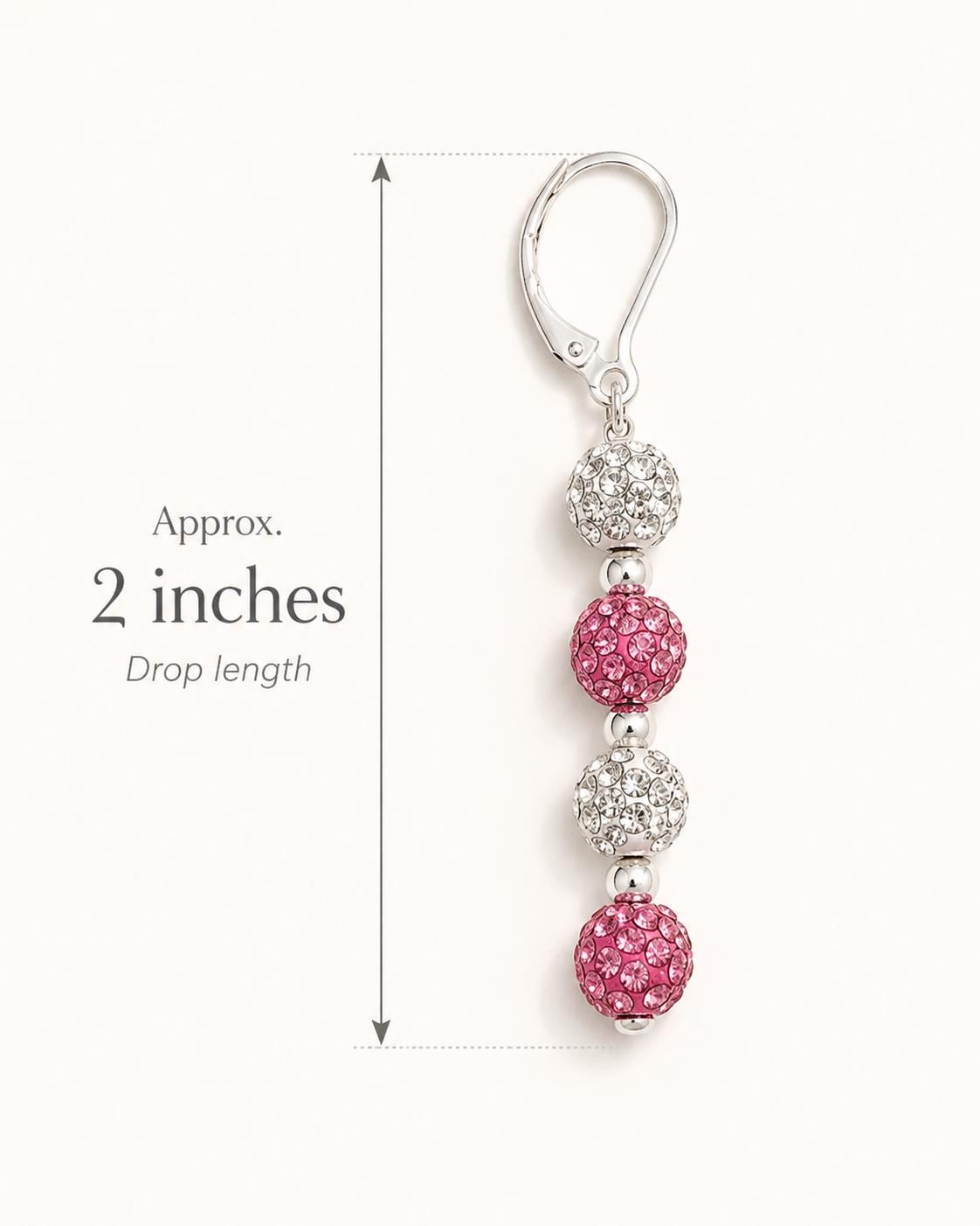 Pink and White Rhinestone Earrings, Sparkly Beaded Dangle Drop, Hypoallergenic Silver Leverback, Coquette Aesthetic Jewelry, Gift for Her
