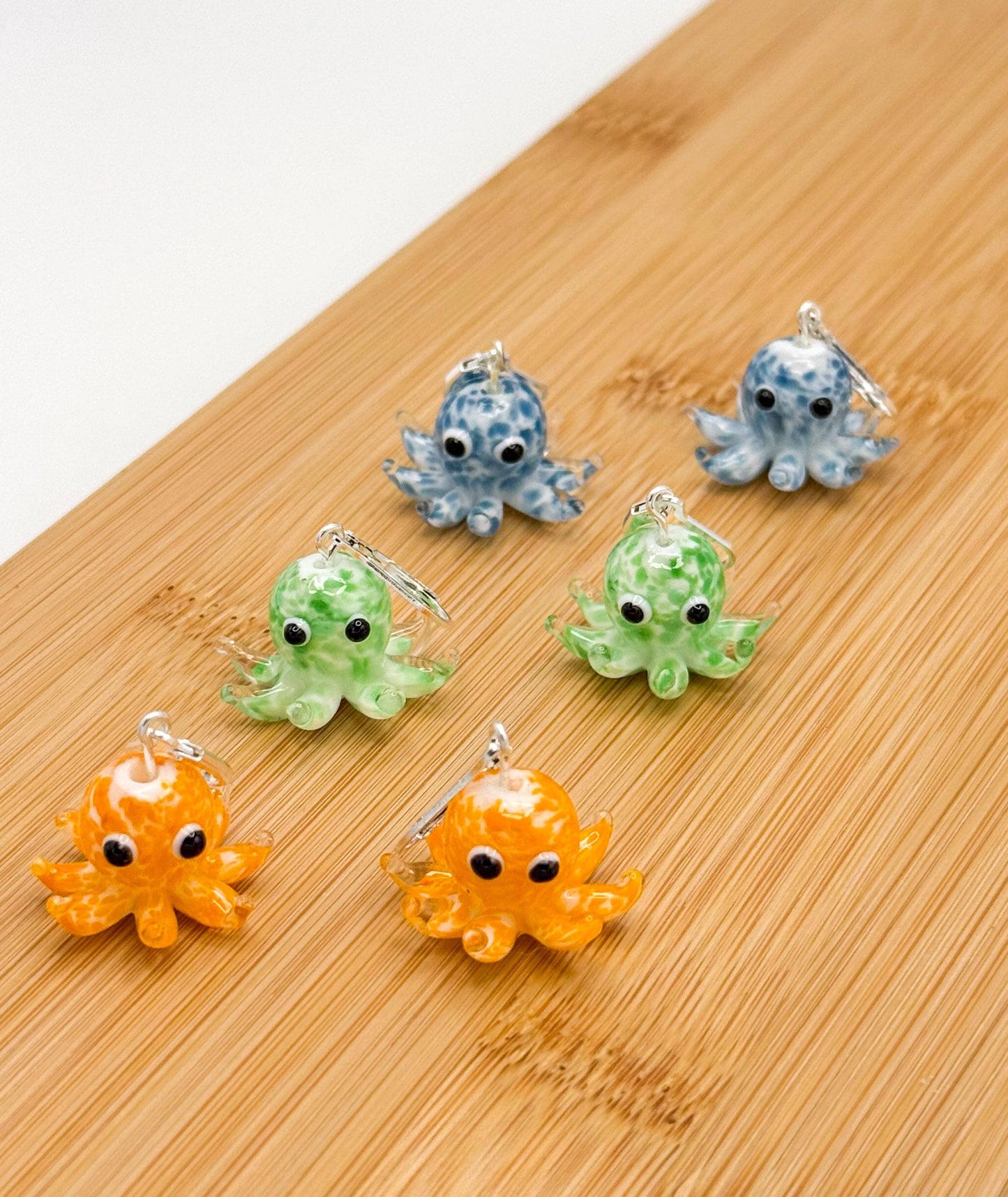 Glass Octopus Earrings, Cute Nautical Ocean Jewelry, Hypoallergenic Silver Leverback Dangle, Speckled Sea Life, Beach Vacation Gift for Her