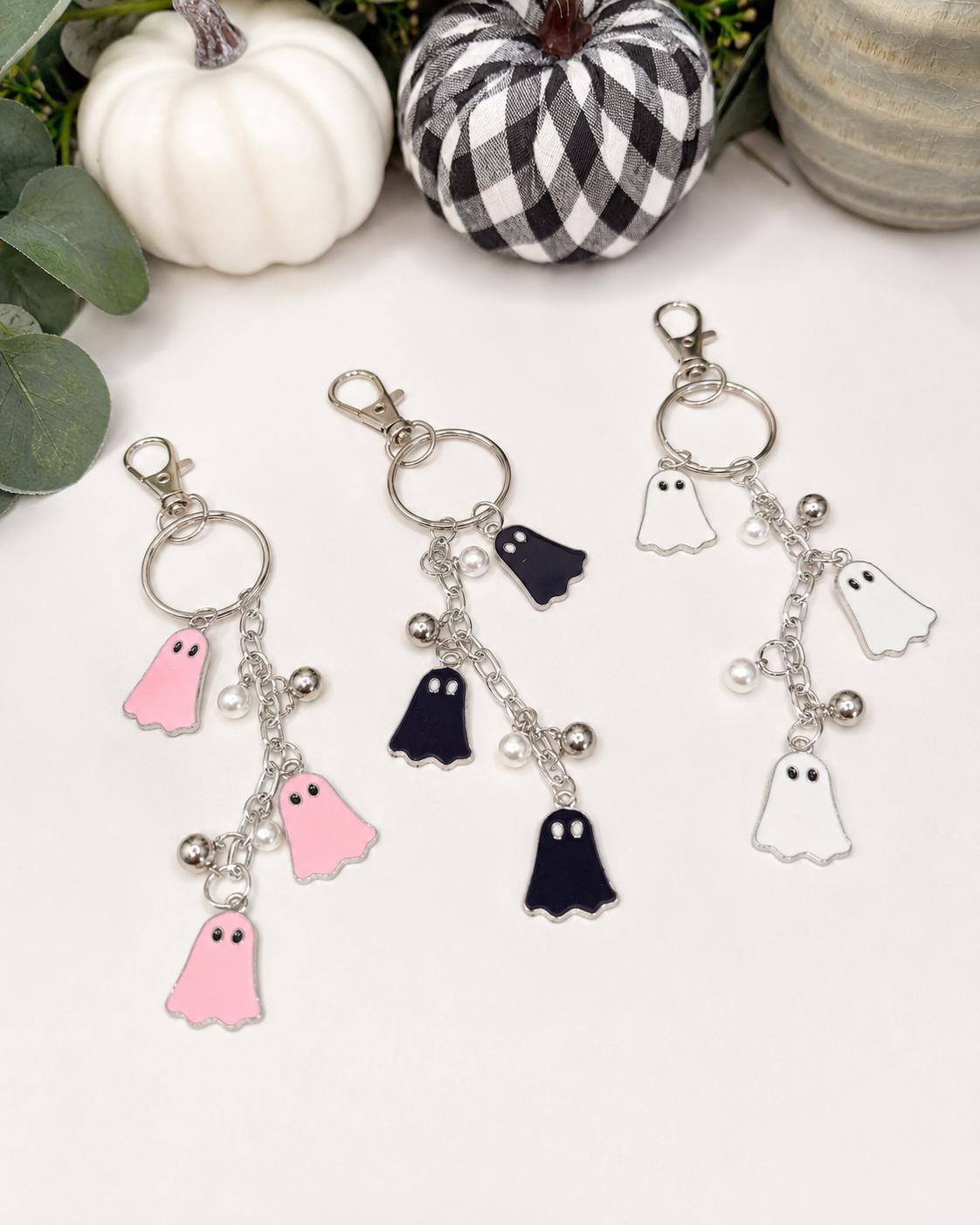 Pink, Black, White Ghost Keychains