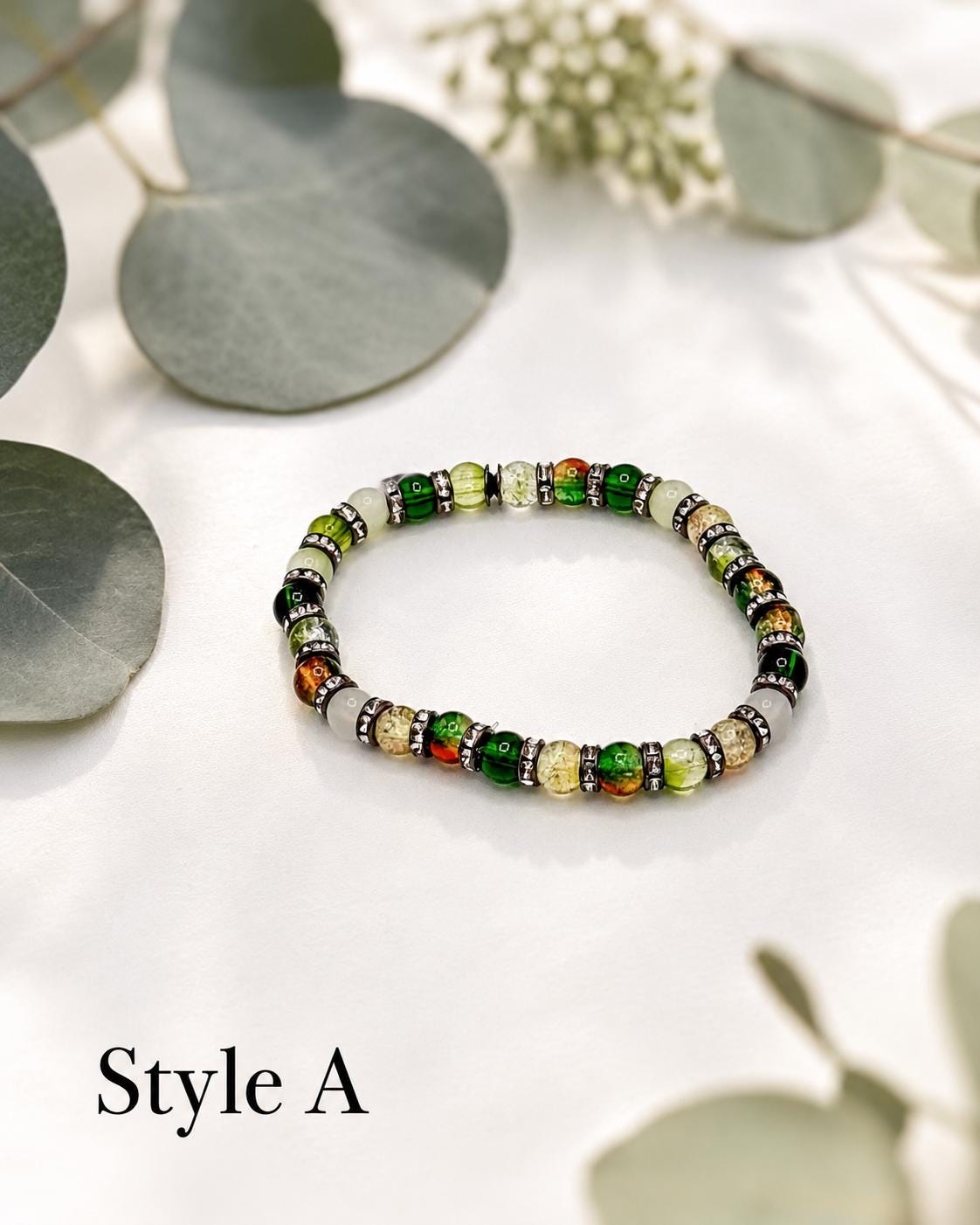 Earthy- Green/Brown Glass Bead Bracelet