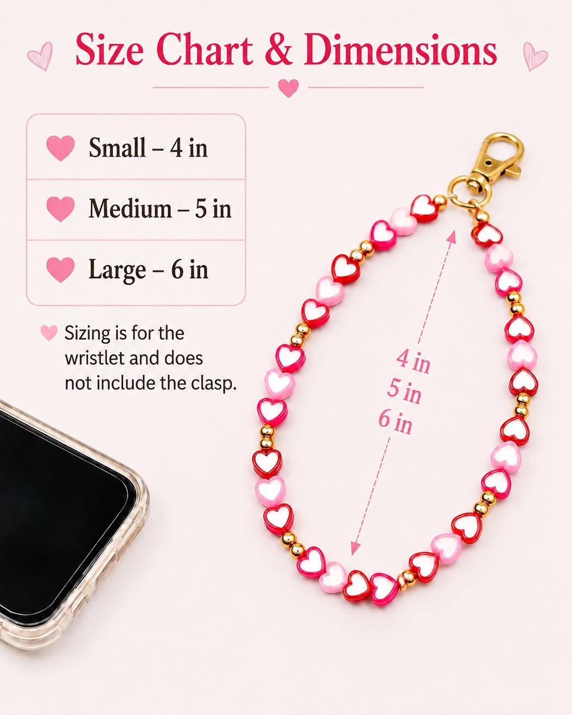 Red & Pink Candy Heart Beaded Phone Wristlet