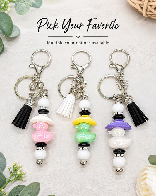 Dazzling Duck Keychain with Cowboy Hat: Funky Fun!