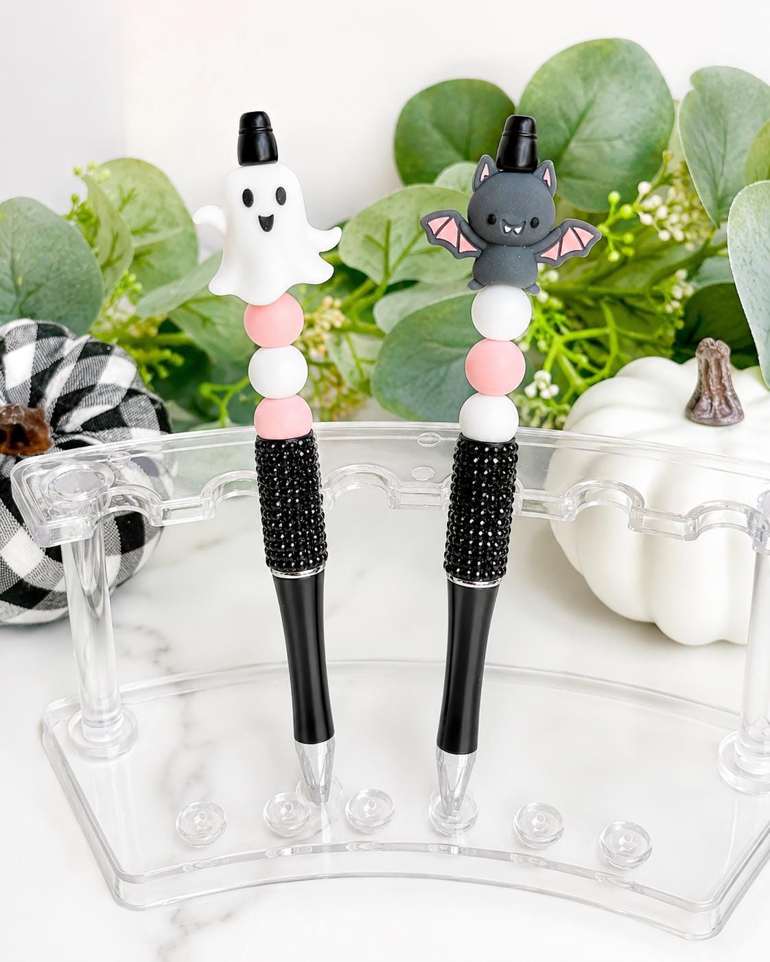 Halloween Beaded Pen, Ghost or Bat Pen, Spooky Cute Silicone Bead Writing Pen, Teacher Gift