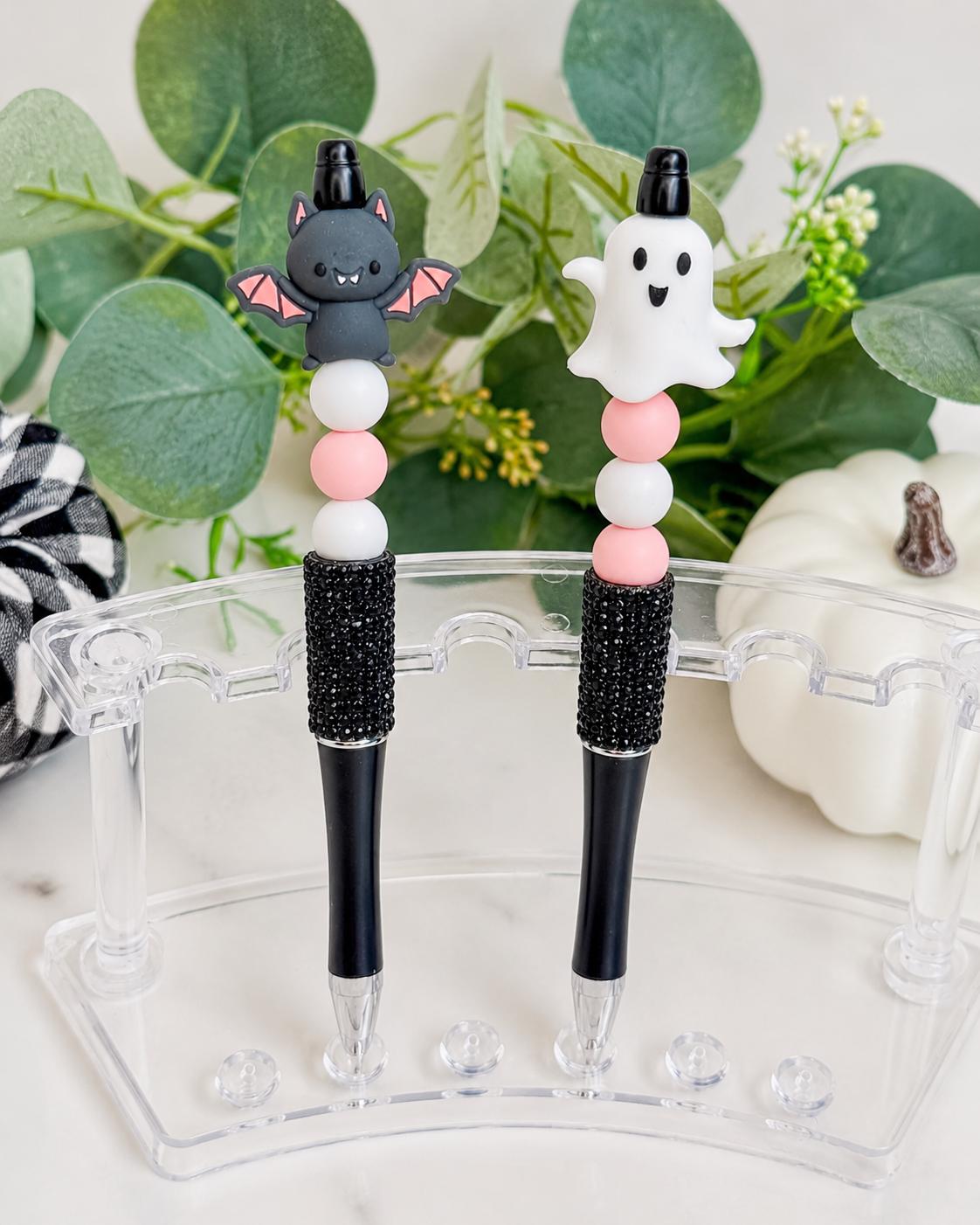Halloween Beaded Pen, Ghost or Bat Pen, Spooky Cute Silicone Bead Writing Pen, Teacher Gift