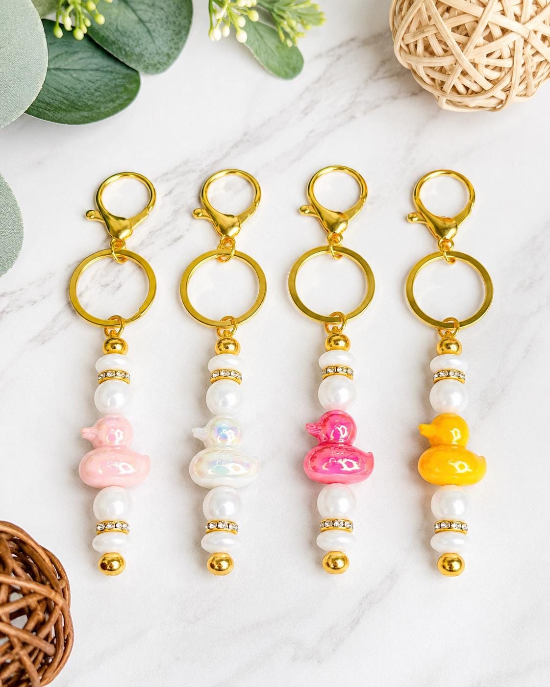 Iridescent Duck Beaded Keychain