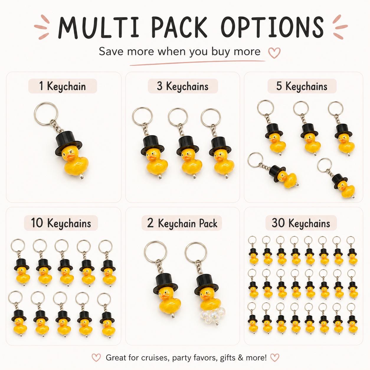 Cruise Duck Keychains Bulk Packs, Cruising Rubber Ducks Top Hat, Cruise Gifts, Jeep Ducking Trinkets Party Favors