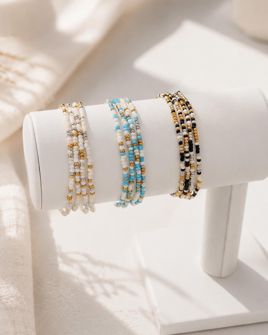 Beach to Night Jewelry- 2mm Glass Seed Bead Bracelet, Multiple Designs, Stretchy Stack Bracelet