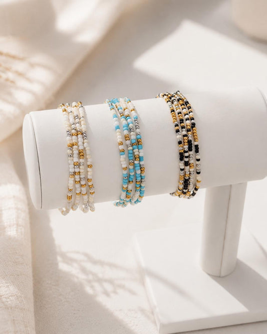 Beach to Night Jewelry- 2mm Glass Seed Bead Bracelet, Multiple Designs, Stretchy Stack Bracelet
