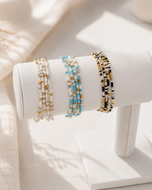 Beach to Night Jewelry- 2mm Glass Seed Bead Bracelet, Multiple Designs, Stretchy Stack Bracelet