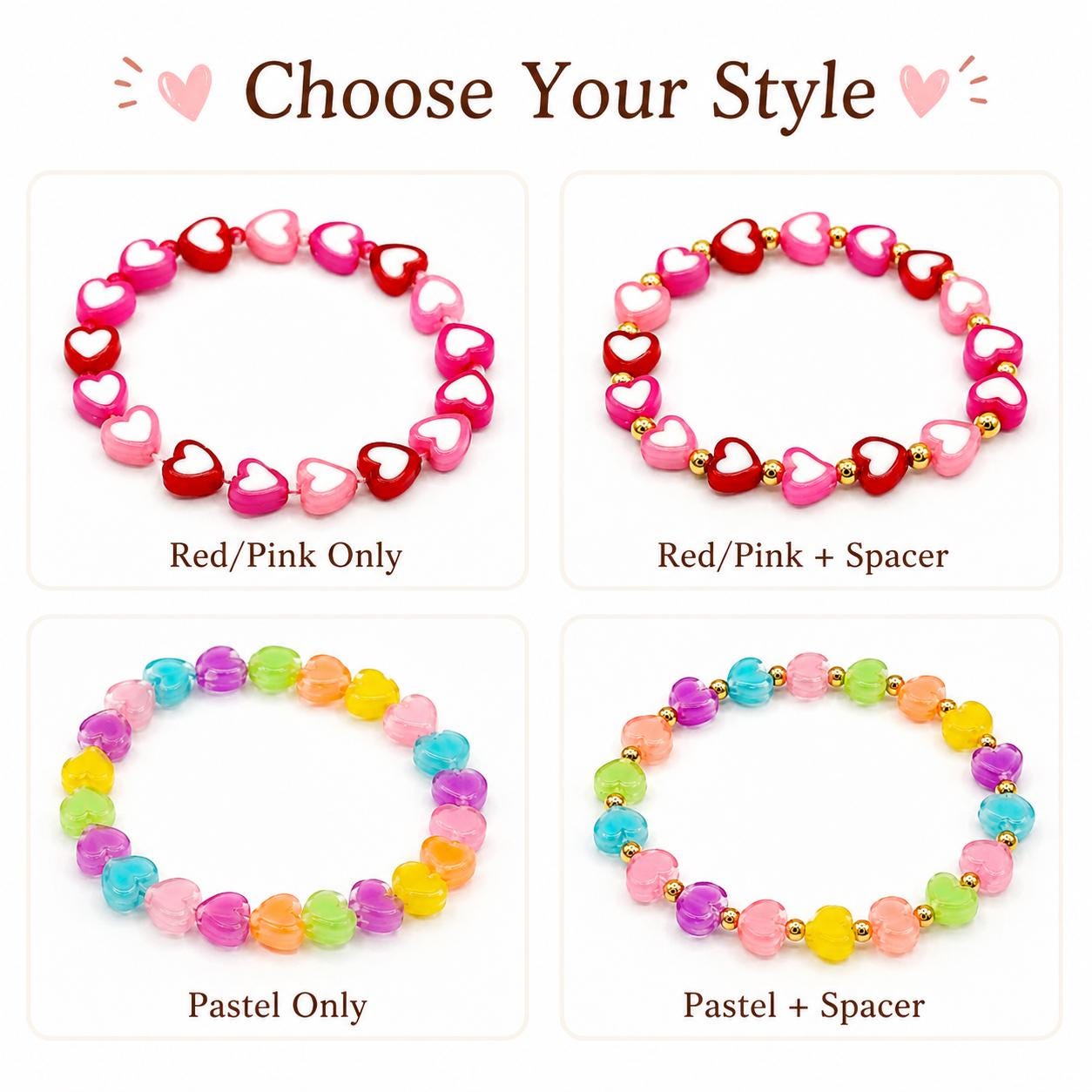 Sweet Heart Beaded Bracelets - Love in Every Style! - Stretchy, No Clasp Design