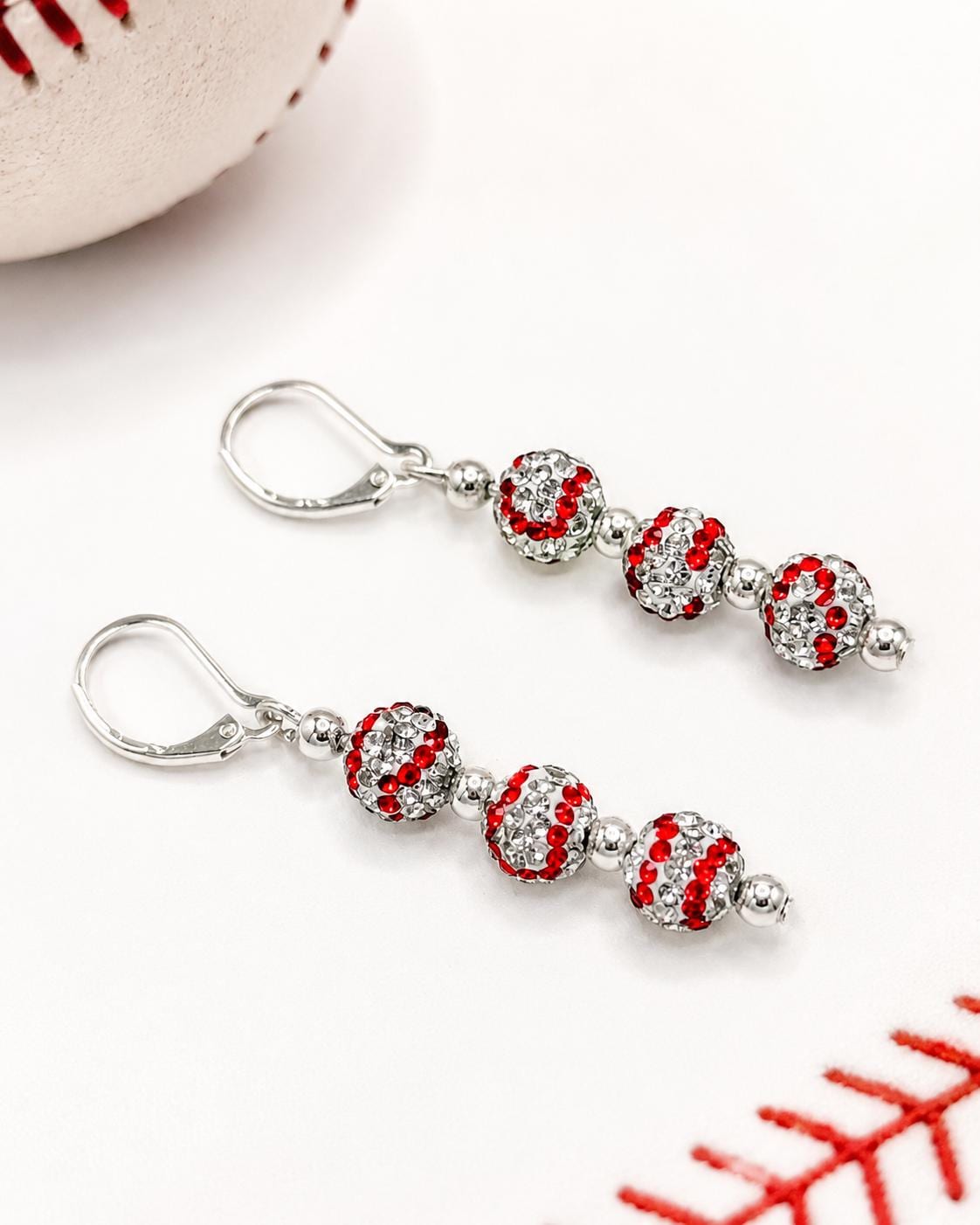 Rhinestone Baseball Earrings