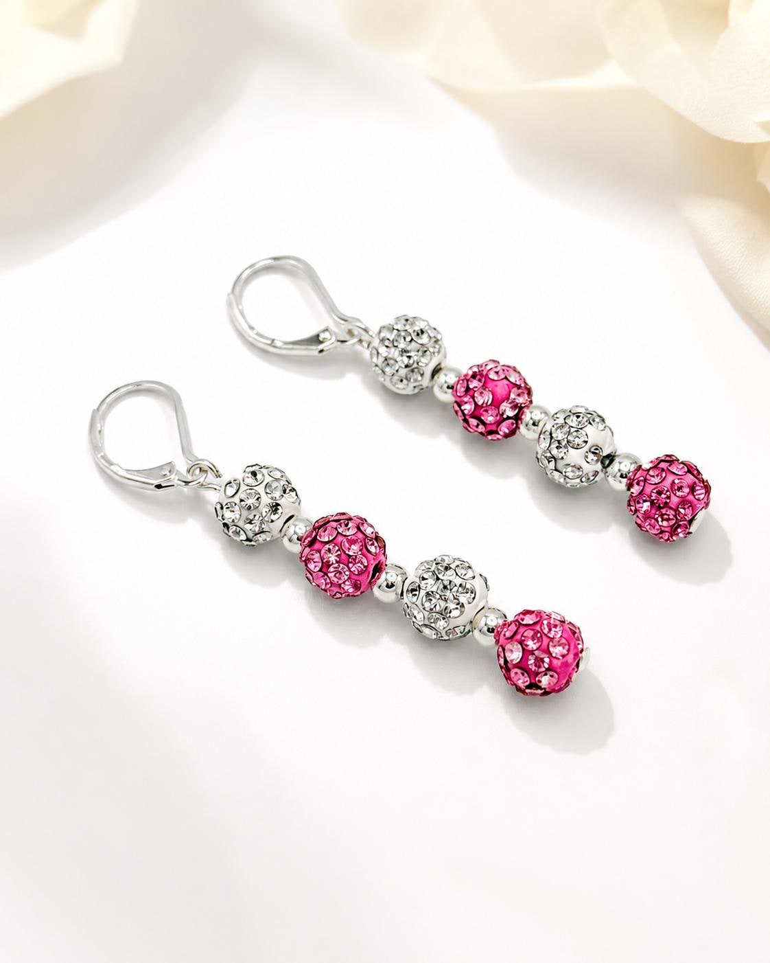 Pink and White Rhinestone Earrings
