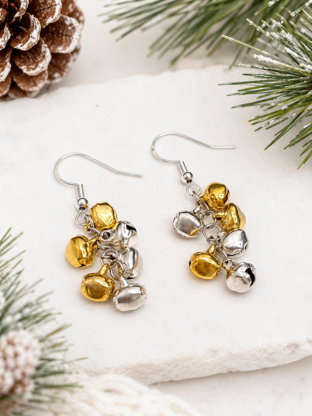 Gold Silver Jingle Bell Dangle Earrings