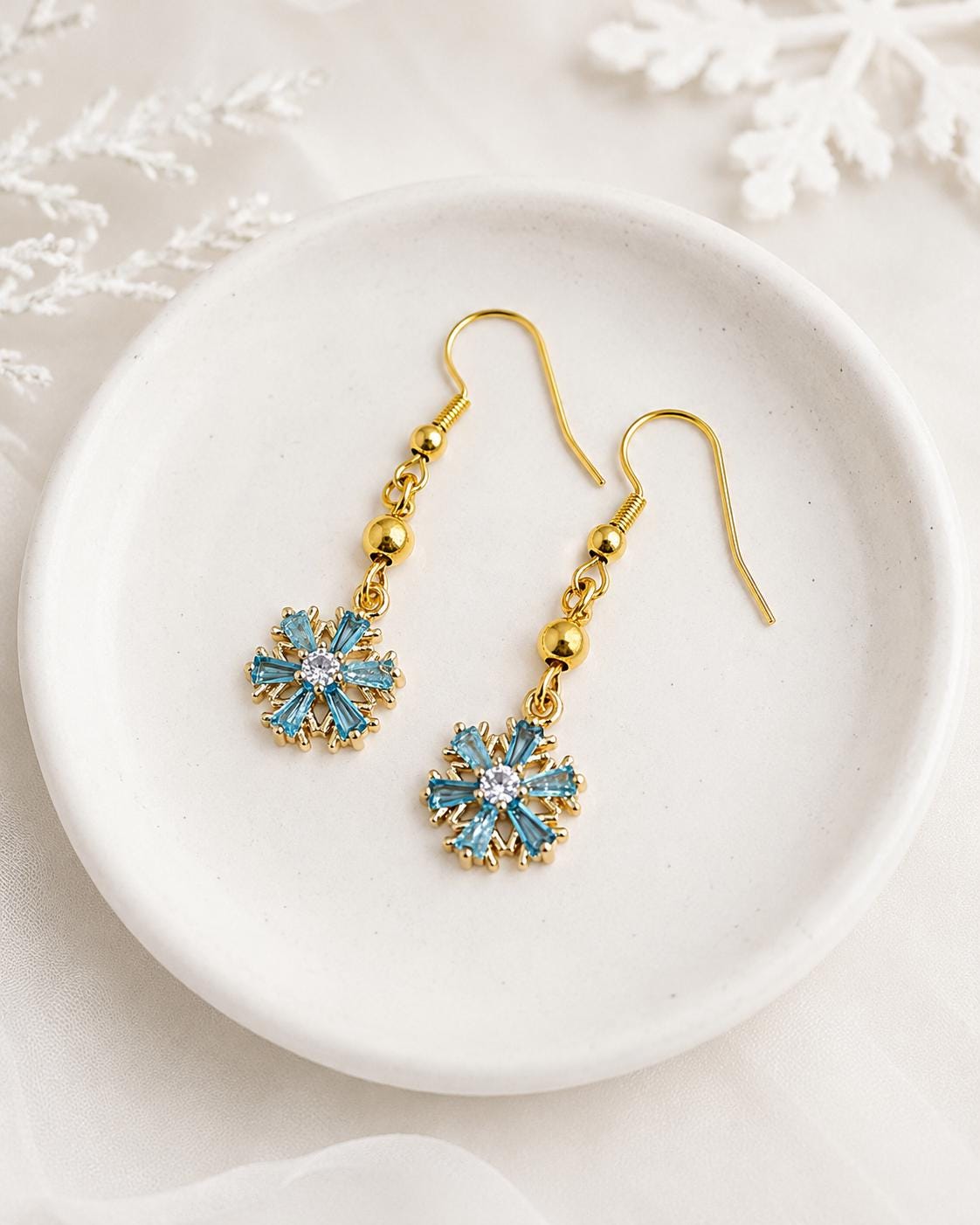 Blue Snowflake Dangle Earrings