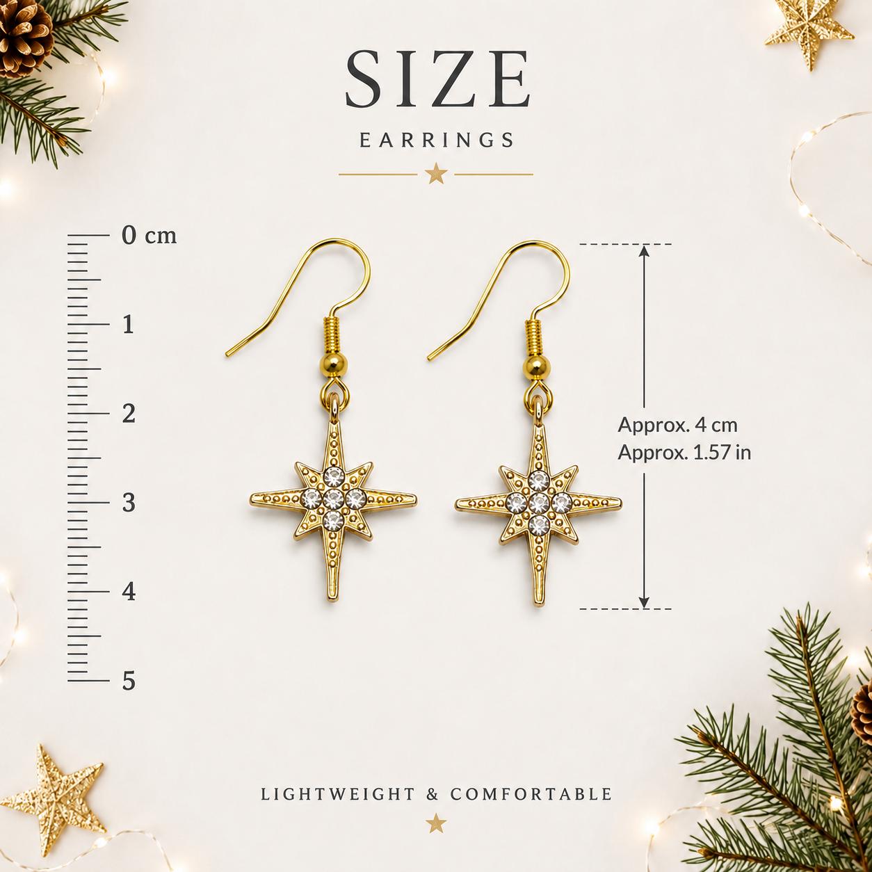 Gold North Star Dangle Earrings