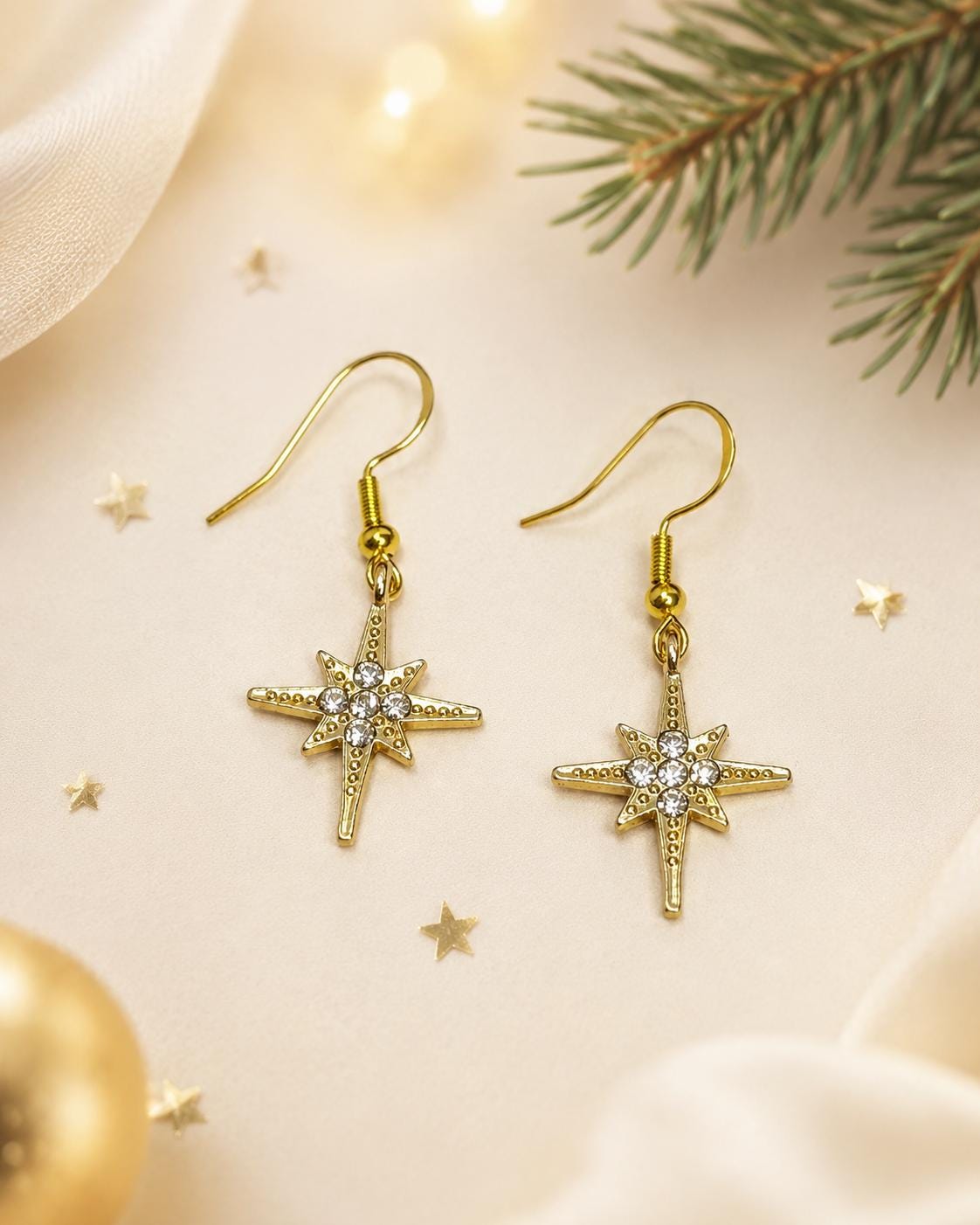 Gold North Star Dangle Earrings