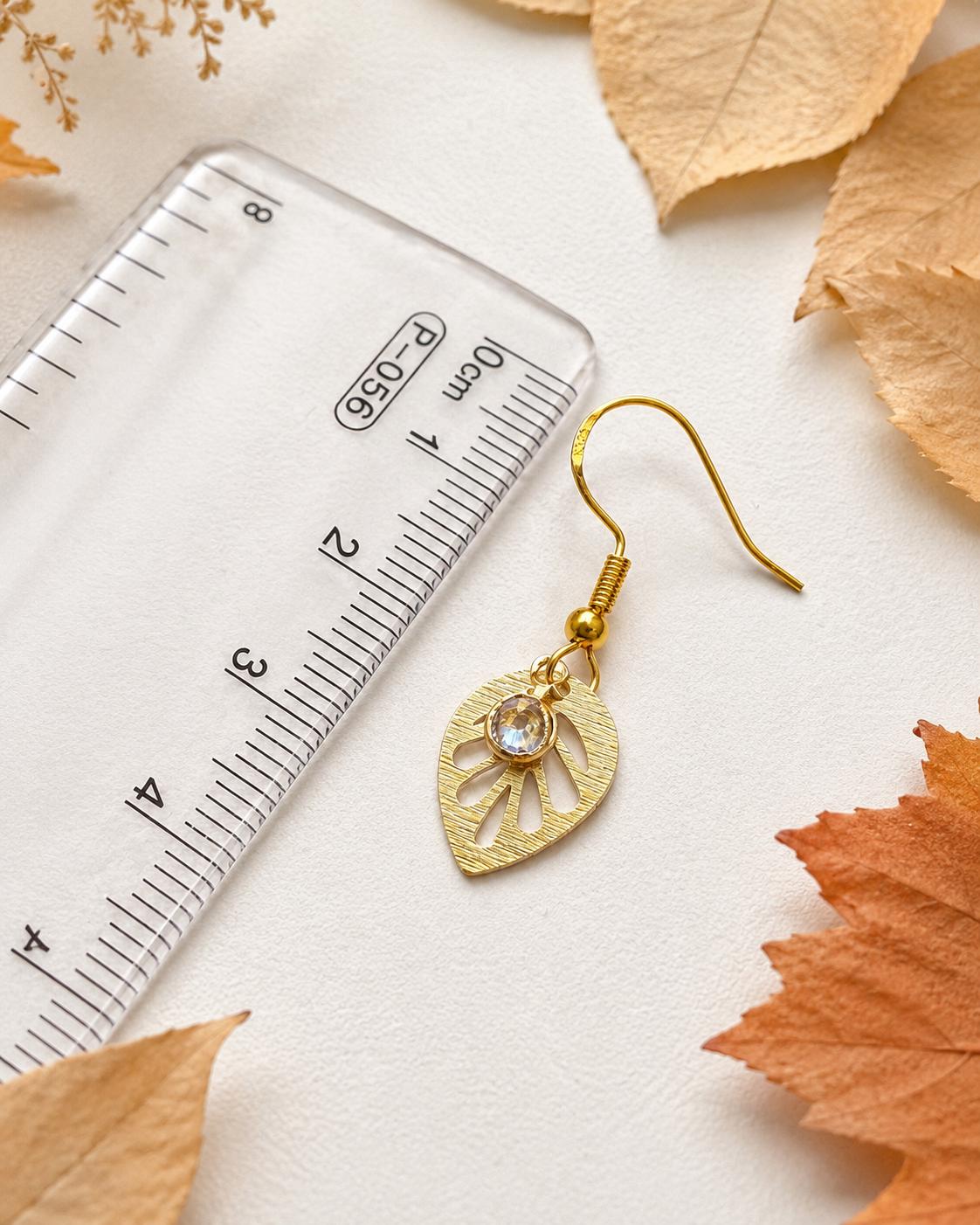Gold Leaf Crystal Dangle Earrings