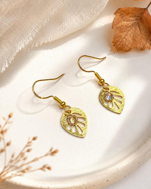 Gold Leaf Crystal Dangle Earrings