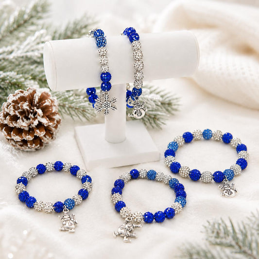 Winter Magic: Snowflake & Snowman Shamballa Bracelet - Stretchy, No Clasp Design