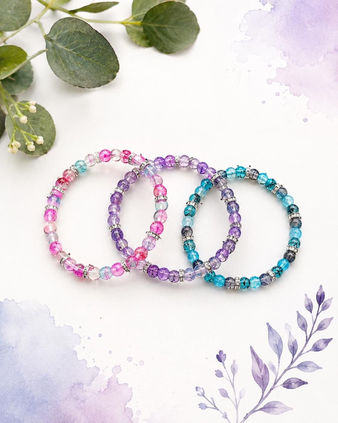Watercolor Glass Bead Bracelets