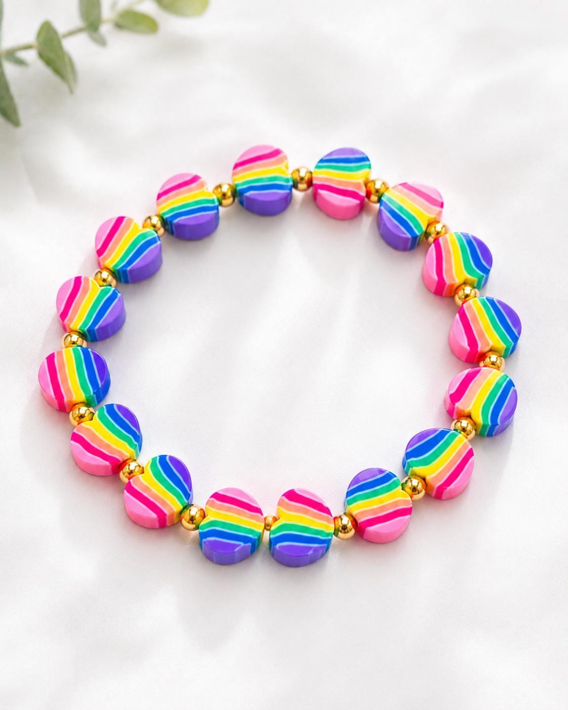 Rainbow Heart Clay Beaded Bracelet