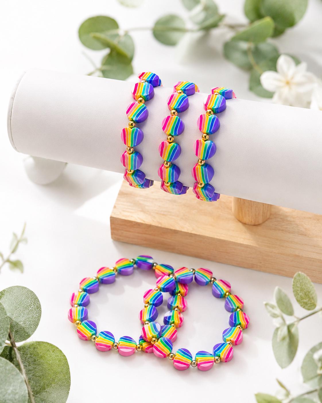Rainbow Heart Clay Beaded Bracelet
