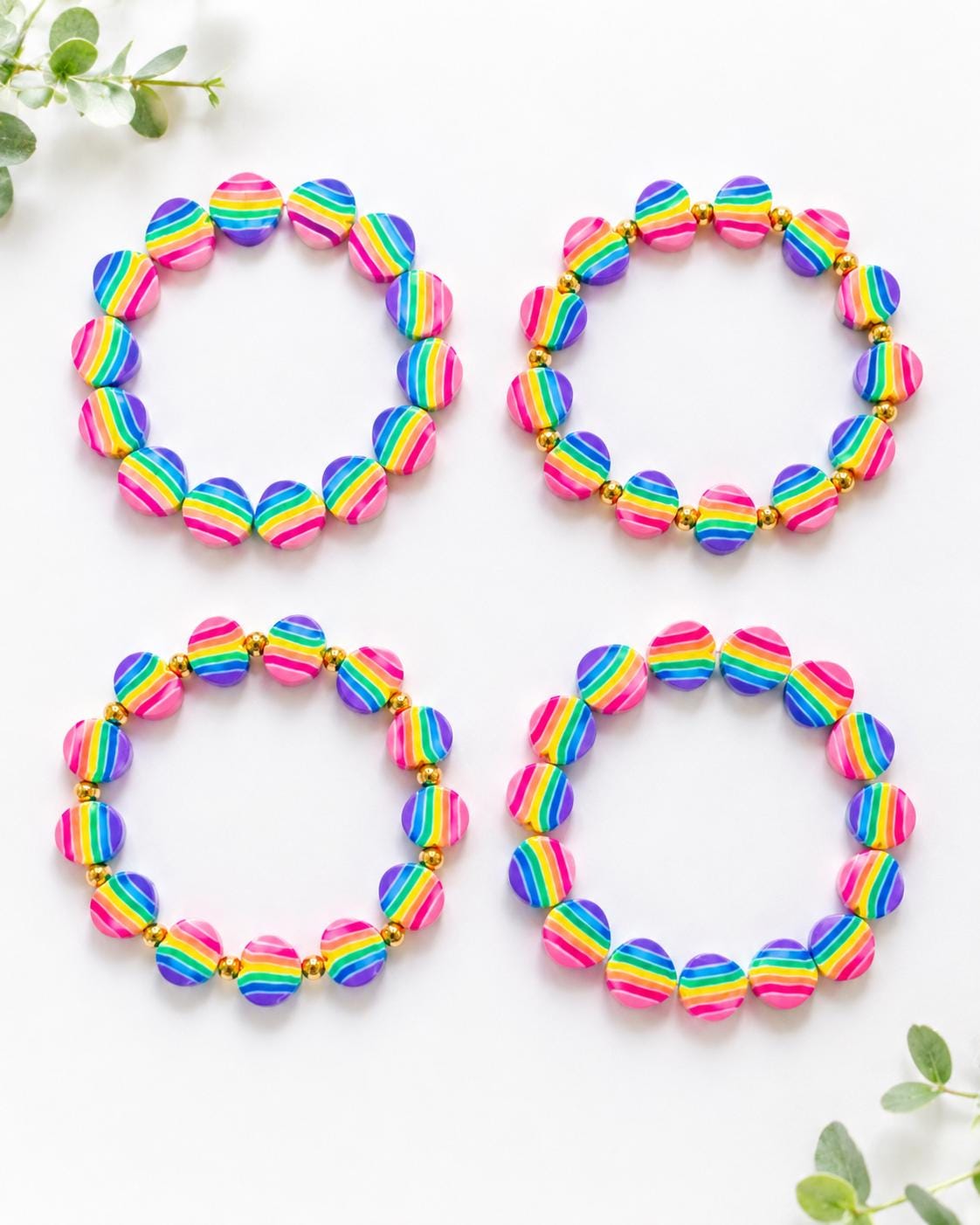 Rainbow Heart Clay Beaded Bracelet