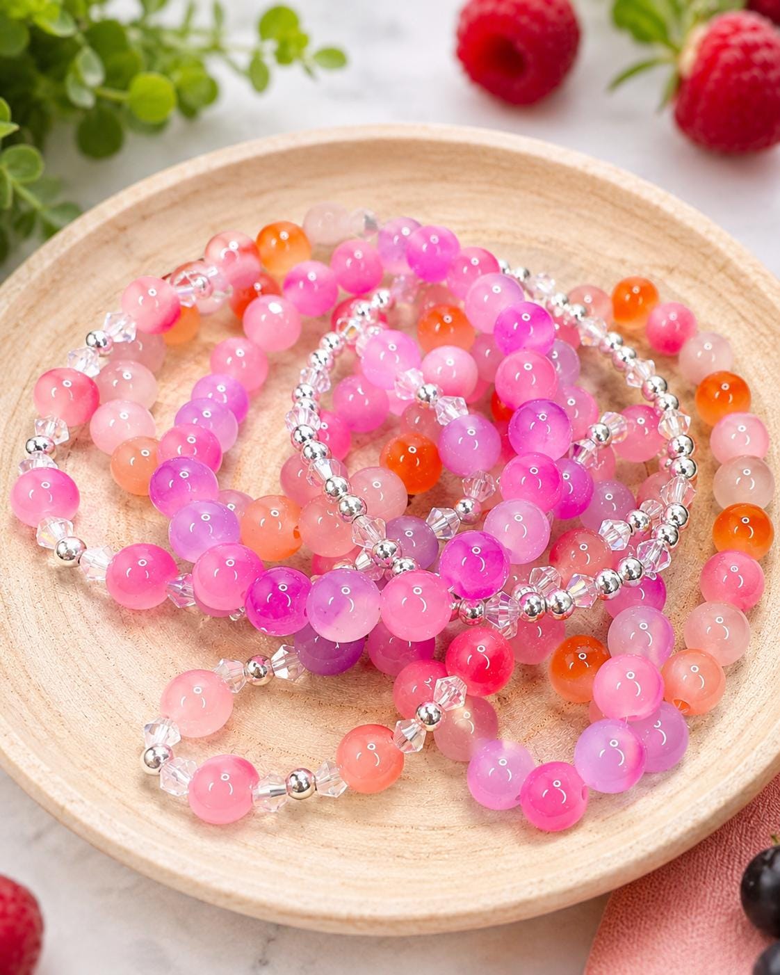 Berry Punch Glass Bead Bracelet Stack