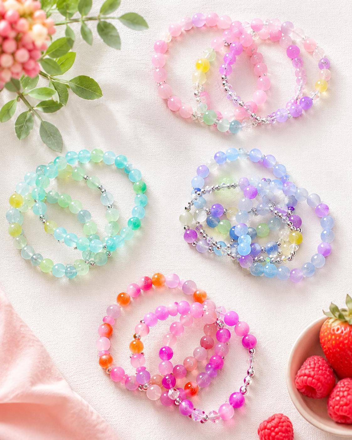 Berry Punch Glass Bead Bracelet Stack