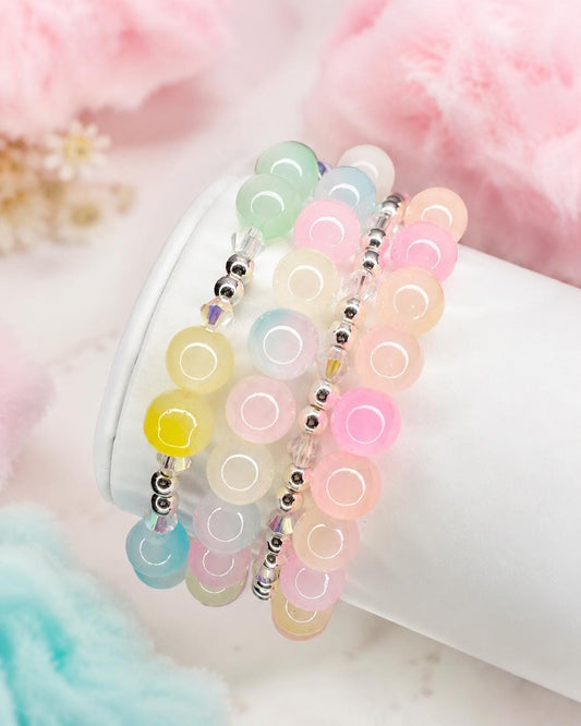 Cotton Candy Dreams - Glass Bead Bracelet Stack - Multi Color & Design - Coordinating Set - Stretchy, No Clasp Design