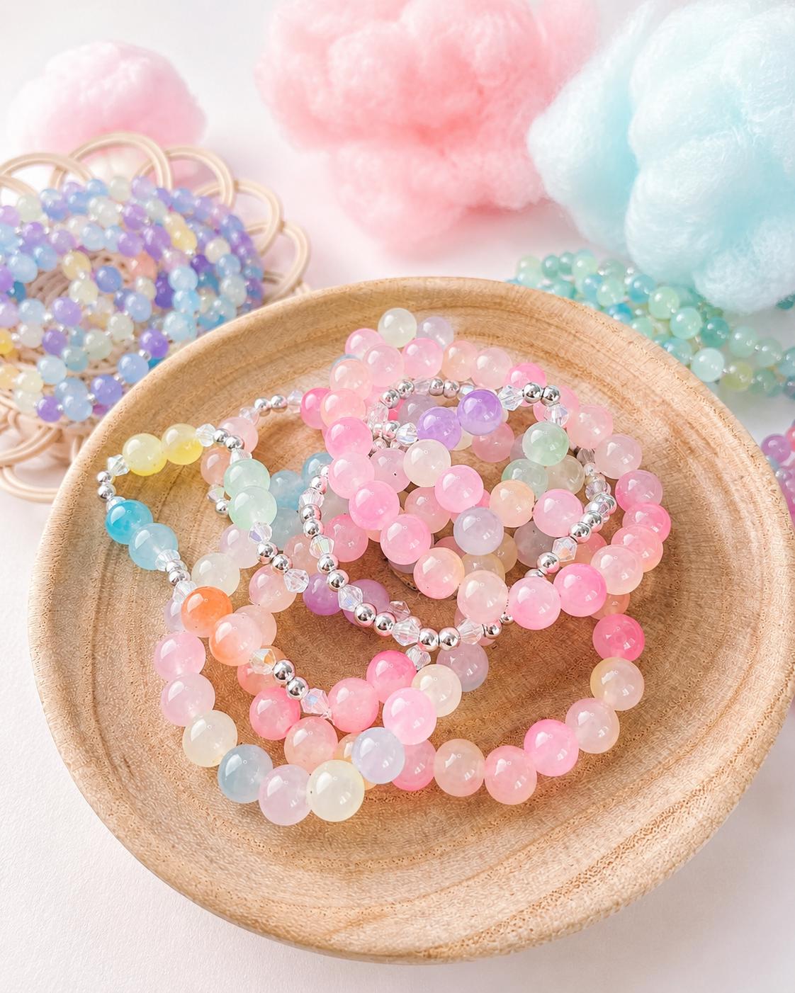 Cotton Candy Glass Bead Bracelet Stack