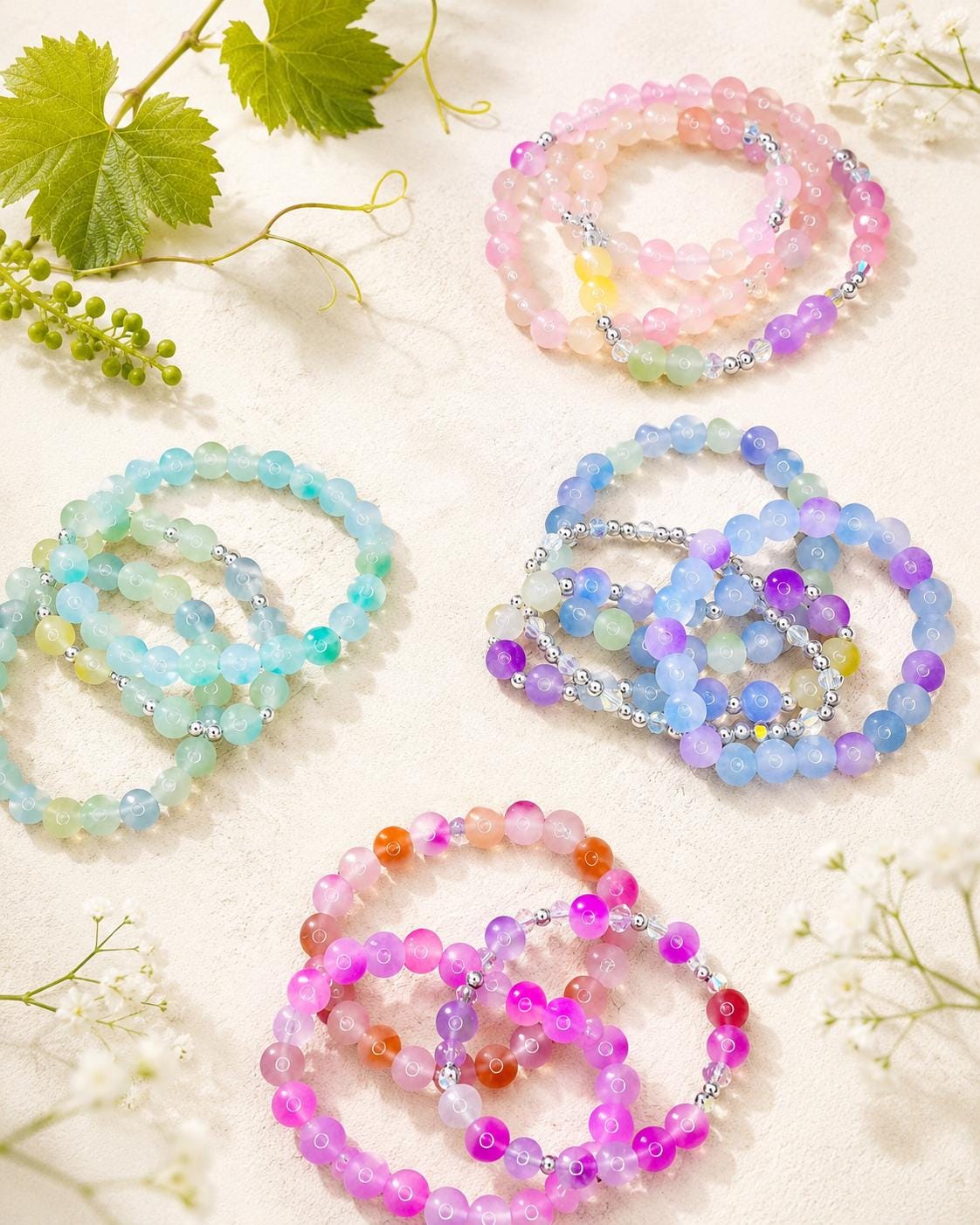 Grapevine Glass Bead Bracelet Stack