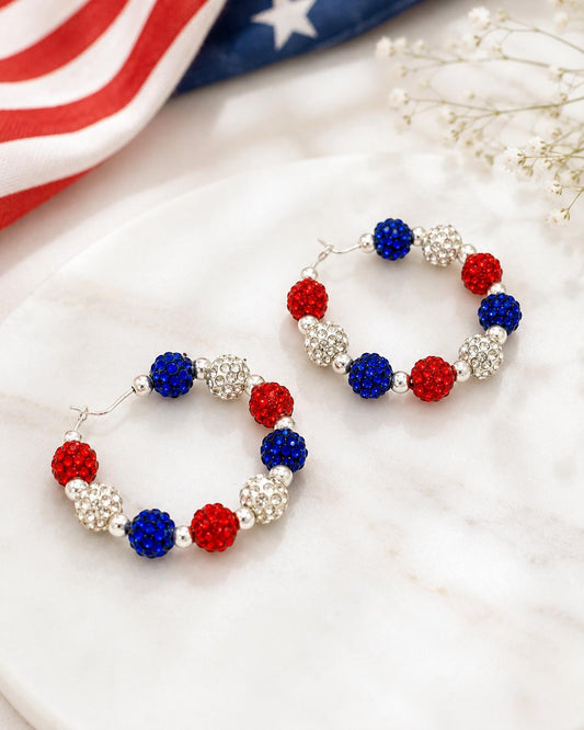 Sparkling Red, White & Blue Rhinestone Hoop Earrings - Celebrate in Style!