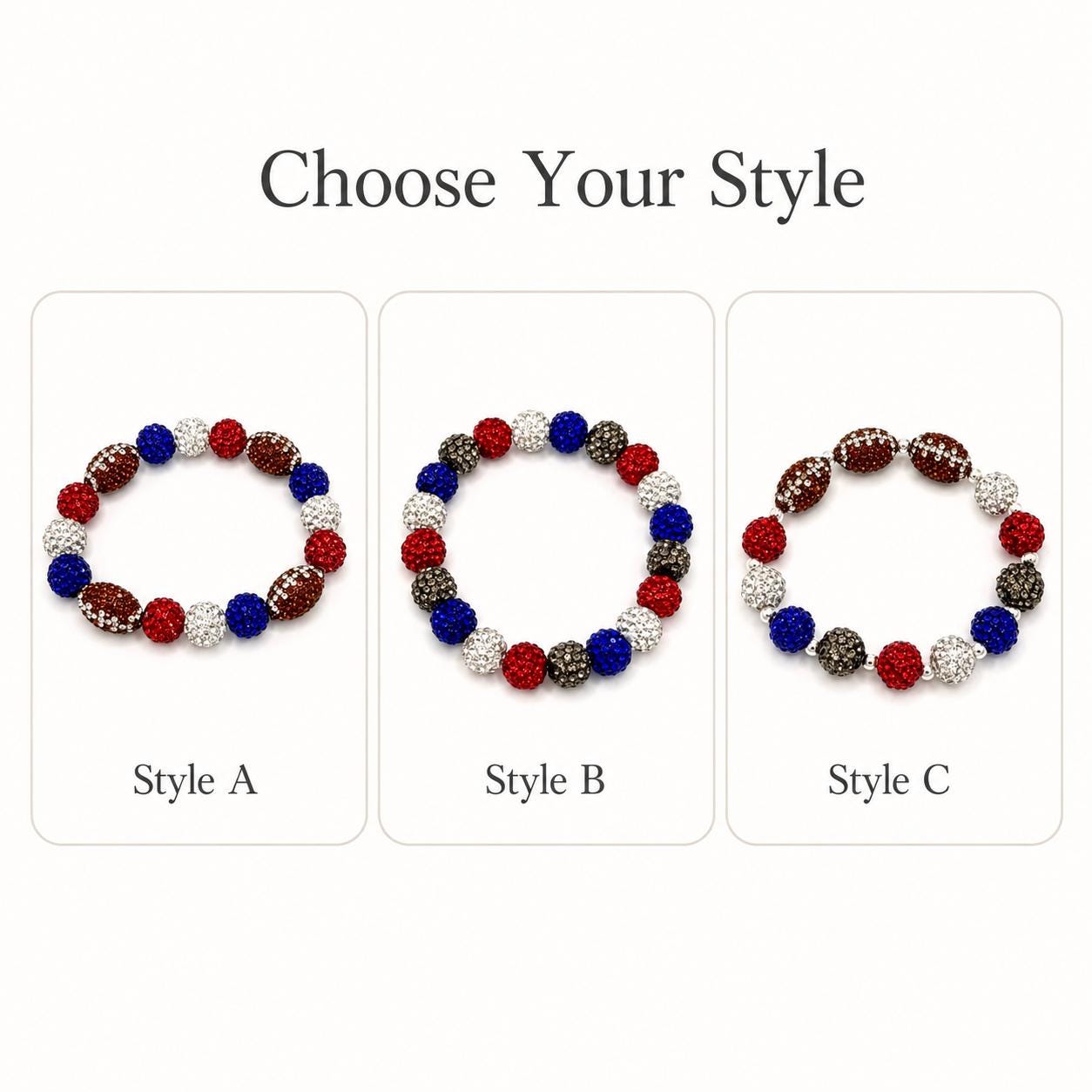 Football Rhinestone Bracelet, Red White Blue Bead Bracelet, Sparkly Game Day Jewelry, Football Mom Gift