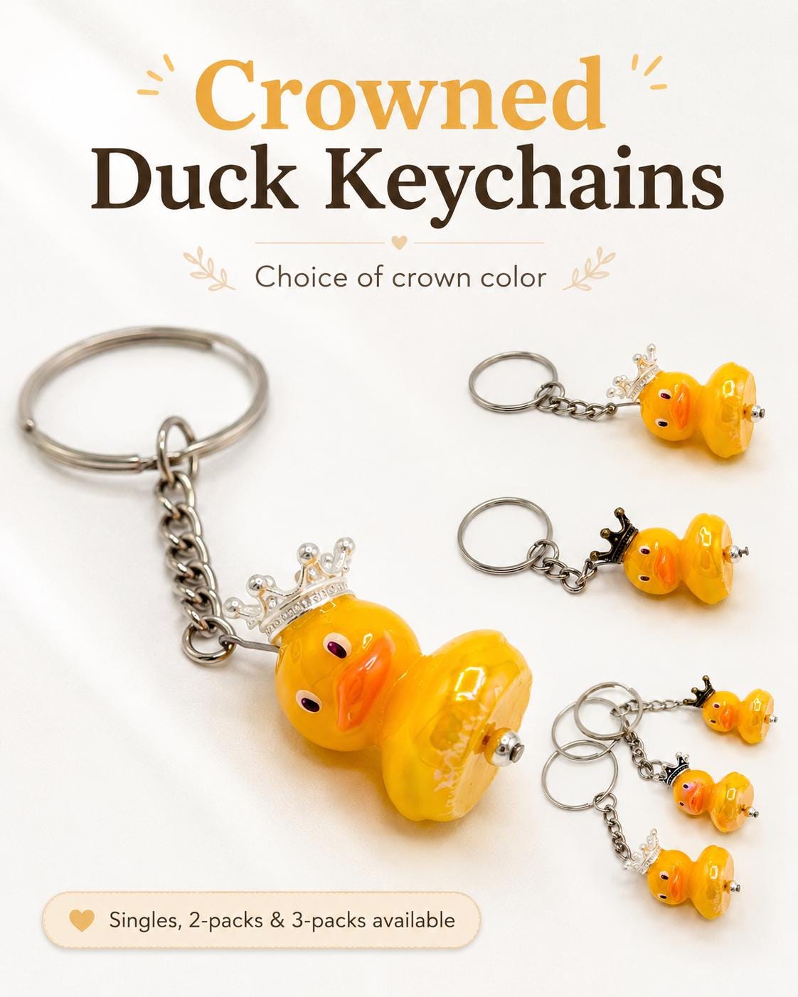 Royal Duck Keychain, Crown Yellow Duck Bag Charm, Cute Princess Queen Cruise Duck Key Ring, Crown Color Choice